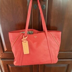 Fossil coral leather tote handbag purse